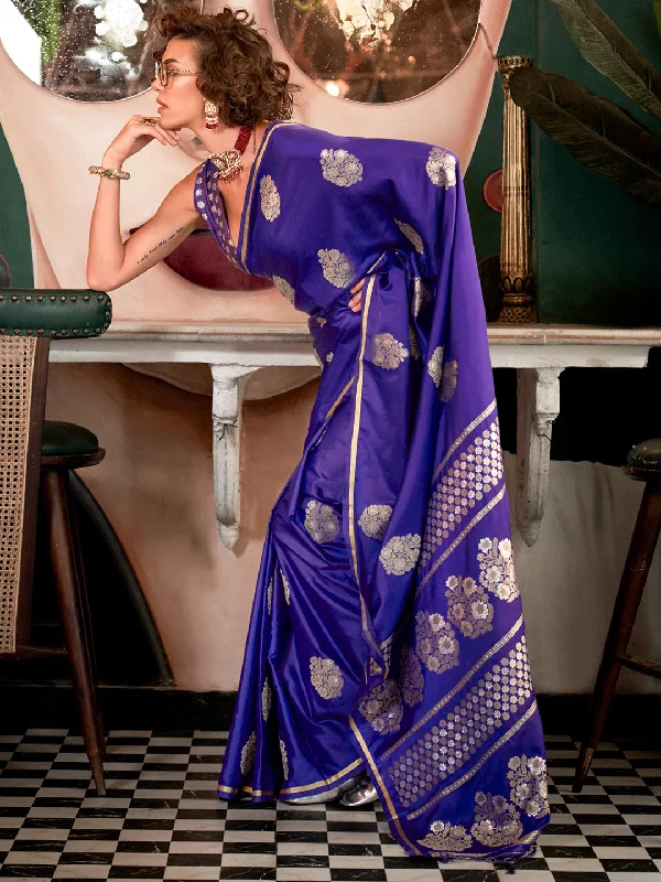 Women's Satin Silk Purple Woven Design Designer Saree With Blouse Piece Chic Off-Shoulder Blouse Women's Satin Silk Purple Woven Design Designer Saree With Blouse Piece Chic Off-Shoulder Blouse