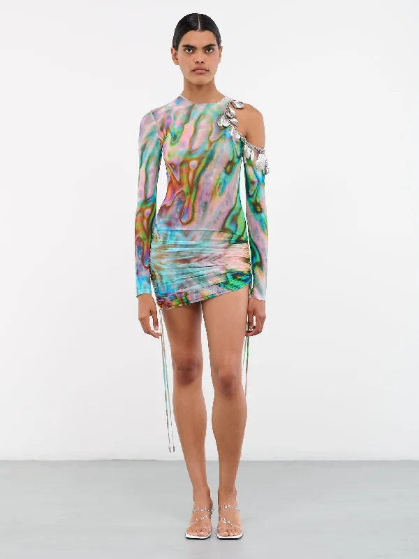 Mother Of Pearl Shell Mini Dress (DK26D-MULTICOLOR) Classic Black Mini Dress