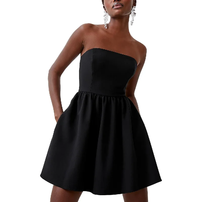 Womens Polyester Mini Dress Trendy Button-Detail Mini Dress