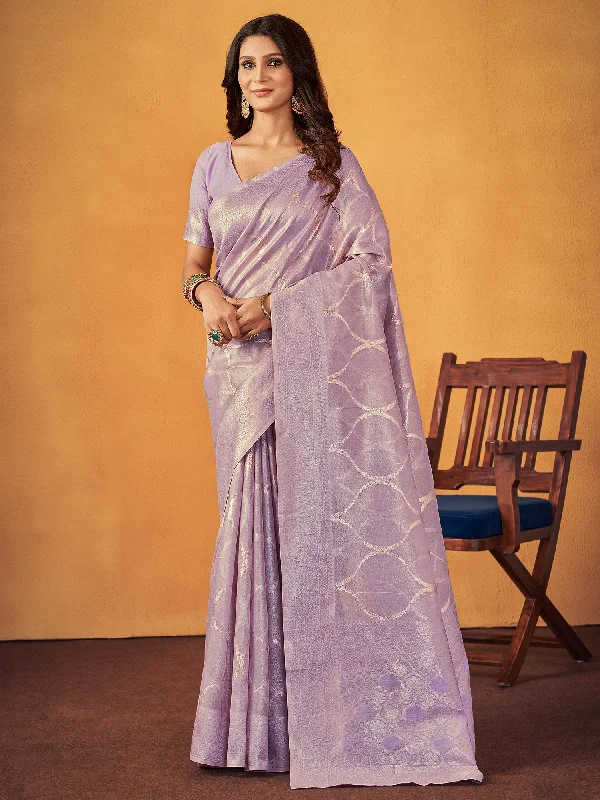 Women's Cotton Lavender Woven Design Designer Saree With Blouse Piece Sweetheart Neck Blouse Women's Cotton Lavender Woven Design Designer Saree With Blouse Piece Sweetheart Neck Blouse