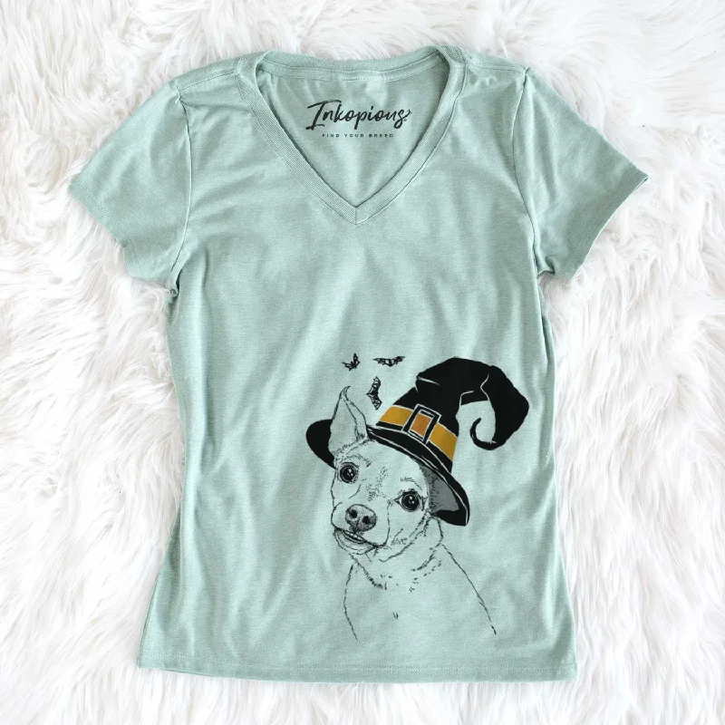 Witch Lola the Chiweenie - Women's V-neck Shirt-- Anti-Shrink Durable Soft