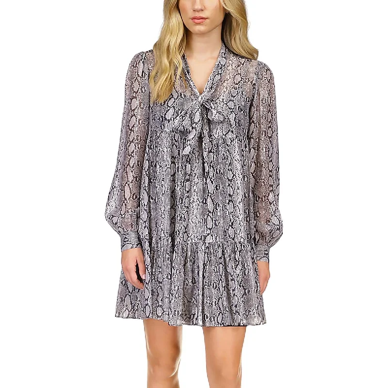 Womens Animal Print Mini Mini Dress Chic Puff Sleeve Mini Dress