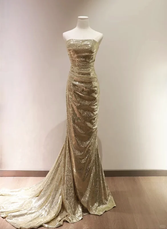 Gold Sequins Mermaid Scoop Long Evening Dress, Gold Long Prom Dress Party Dress Tunics Long Elegant Gold Sequins Mermaid Scoop Long Evening Dress, Gold Long Prom Dress Party Dress Tunics Long Elegant