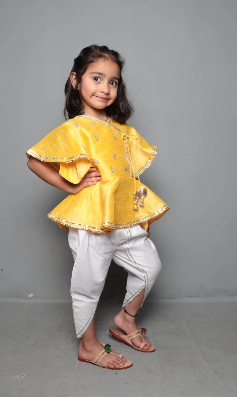 Pre-Order: Yellow Pearl Embroidered Peplum Top With Tulip Pant Elegant High-Waist Pants