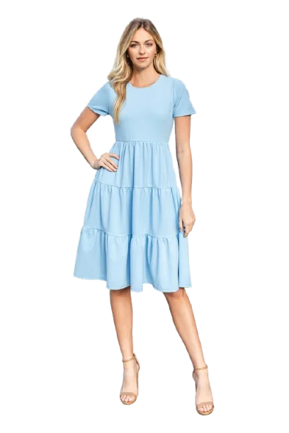 Short Sleeve Solid Tiered Dress Blue New - Pack of 6 Tunics Brand named