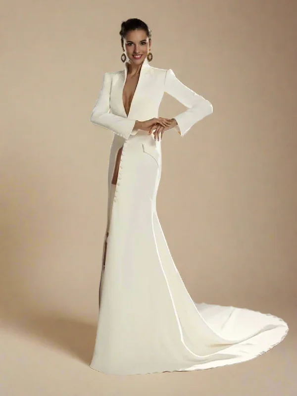 Ashore Shop Women's Classic One-Piece Blazer Floor-Length Dress - Elegant Formal Tuxedo Party Dress Custom Made Tunics Cozy comfortable Ashore Shop Women's Classic One-Piece Blazer Floor-Length Dress - Elegant Formal Tuxedo Party Dress Custom Made Tunics Cozy comfortable