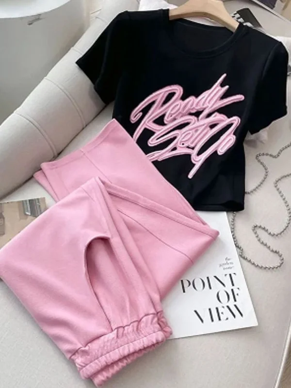 2 Pcs Women's Short Sleeve Pants Set S 431792 Cozy Lounge Pants