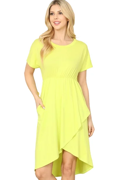 Cinched Waist Solid Tulip Dress Vintage Lime -  Pack of 7 Tunics Floral girly