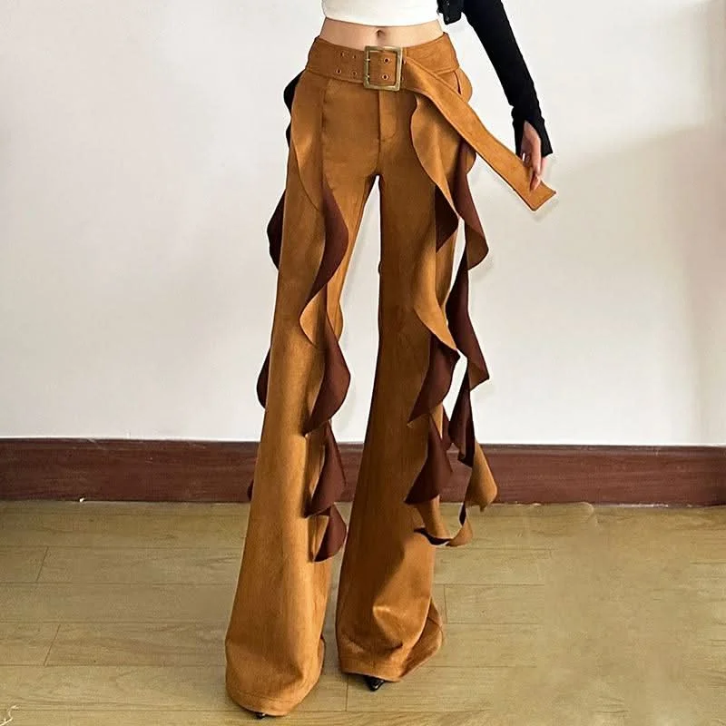 Button zip-up high rise solid straight leg pant Casual Track Pants