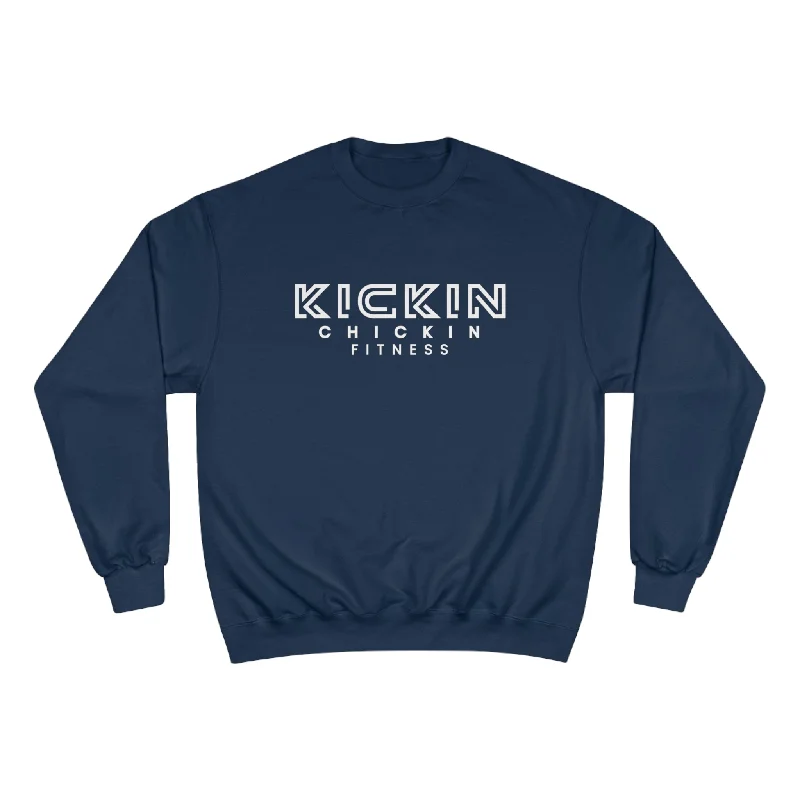 Kickin Chickin Fitness Champion Sweatshirt White Logo Hoodie with Back Slit Movement Comfort Kickin Chickin Fitness Champion Sweatshirt White Logo Hoodie with Back Slit Movement Comfort