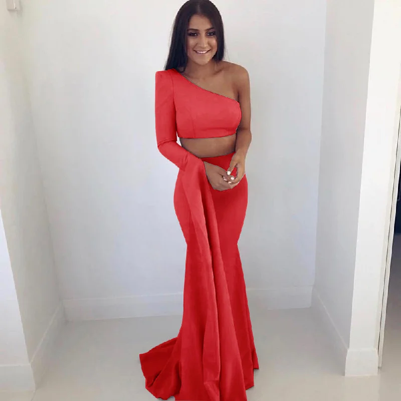 New One-shoulder Sleeve Exposed Navel Formal Dress Tunics Fall fleece