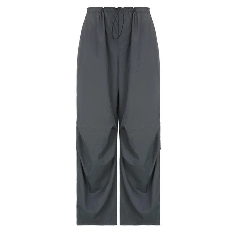 High rise solid drawstring pocket wide leg cargo pant Formal Stretch Pants