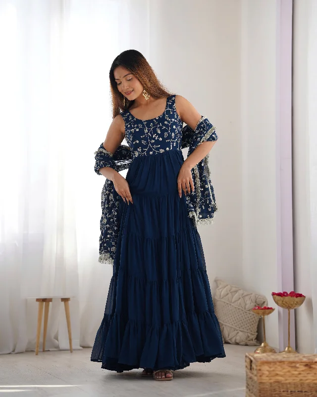 Lorenvalley Teal Faux Georgette Layer Gathering Anarkali Pant With Dupatta Set Classic Straight Pants Lorenvalley Teal Faux Georgette Layer Gathering Anarkali Pant With Dupatta Set Classic Straight Pants