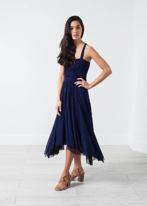 Ruched Party Dress in Navy Tunics Plaid country