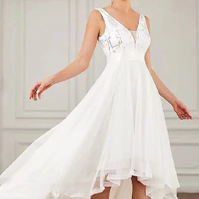 Bridesmaid Prom Evening Dress For Sequin Gauze Annual Meeting Tunics Wedding white
