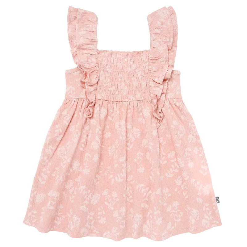 Infant & Toddler Girls Rose Wild Flowers Smocked Ruffle Dress Tunics Long Elegant