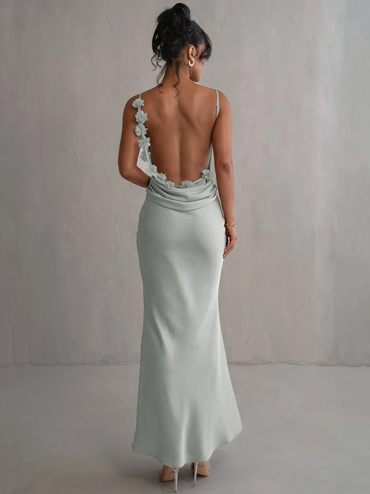 Floral Draped Backless Maxi Long Dress For Women Fashion Spaghetti Strap Sleeveless Bodycon Evening Party Dress Elegant Tunics Recommended stylist