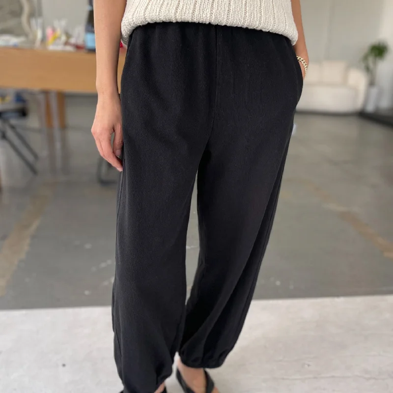 Women's Cotton Balloon Pants - Black Soft Sweatpants Style