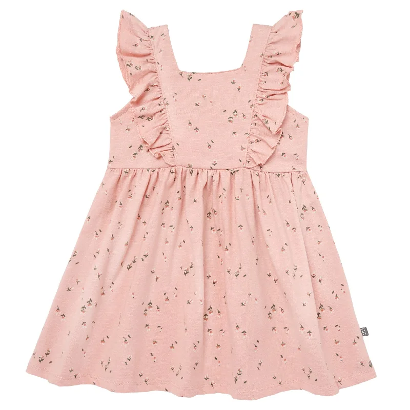 Infant & Toddler Girls Rose Tulips Bow Back Dress Crew Neckline Sporty