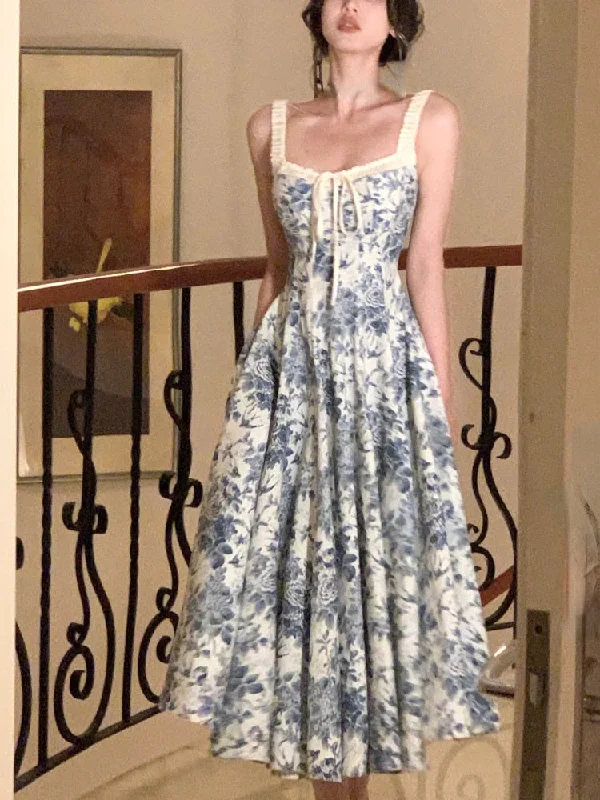 French Floral Strap Midi Dress Woman Elegant Sleeveless Even Party Dress Office Lady Summer Beach Casual Korean Style Dress Tunics Brand named French Floral Strap Midi Dress Woman Elegant Sleeveless Even Party Dress Office Lady Summer Beach Casual Korean Style Dress Tunics Brand named