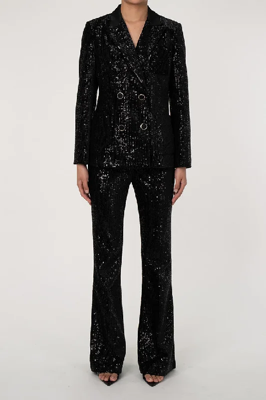 Sparkly Sequin Double Breasted High Waist Flared Pant Two Piece Blazer Set Fashionable Button-Up Pants Sparkly Sequin Double Breasted High Waist Flared Pant Two Piece Blazer Set Fashionable Button-Up Pants