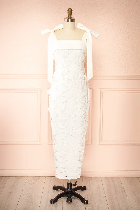 Gulianna | Long White Openwork Lace Dress Turtleneck Warm Winter