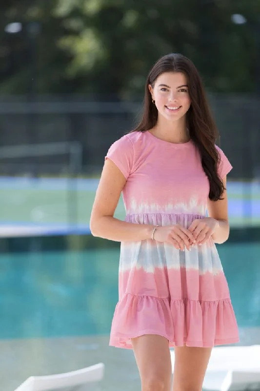 Pink Tye Dye Baby Doll Dress Turtleneck Neckline Stylish