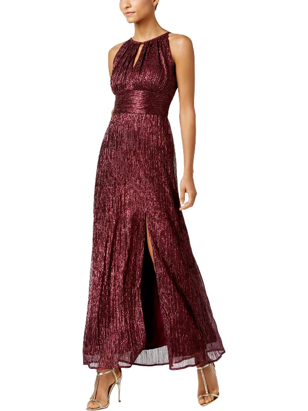 Petites Womens Metallic Empire Waist Evening Dress Tunics Solid Classic