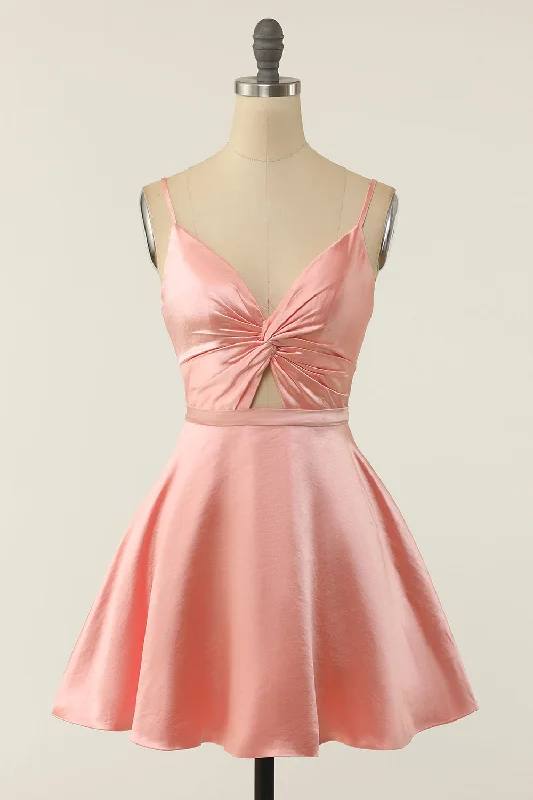 A Line Spaghetti Straps Blush Short Homecoming Party Dress Tunics Summer linen