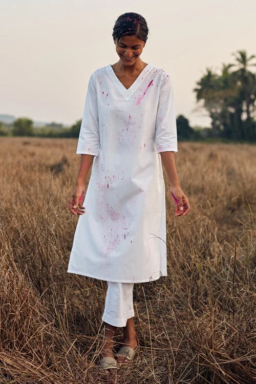 Okhai 'Snow White' Pure Cotton Kurta-Pant Set Classic Stretch Pants