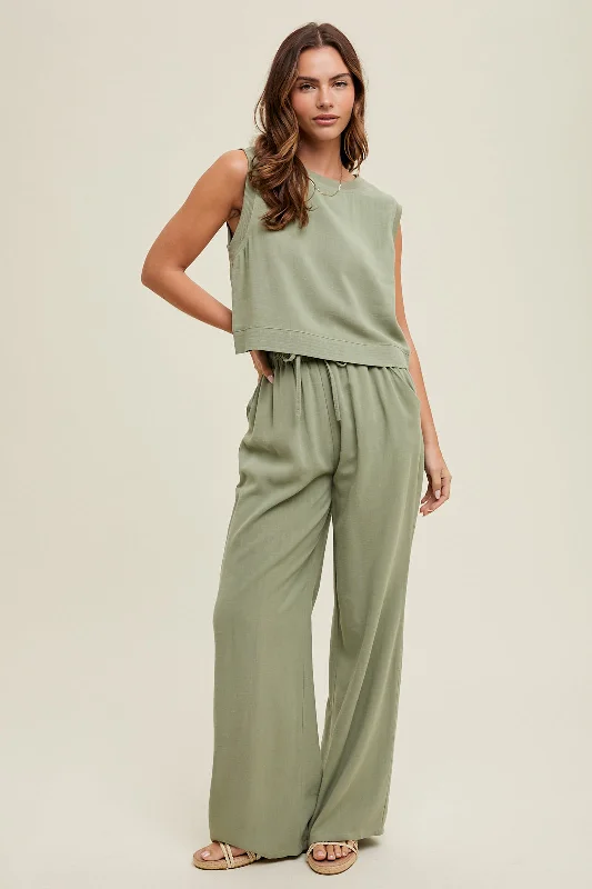 Set | Sage Linen Top and Pant Soft Cotton Pants
