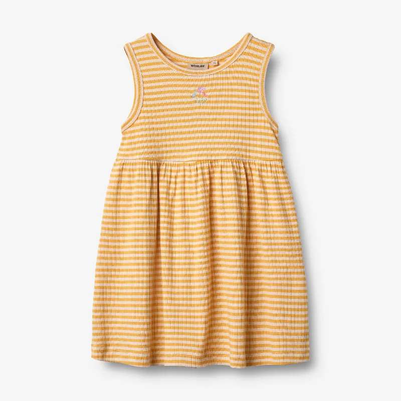 Jersey Dress Embroidery Martha - yellow rib stripe Tunics Yoga stretchy
