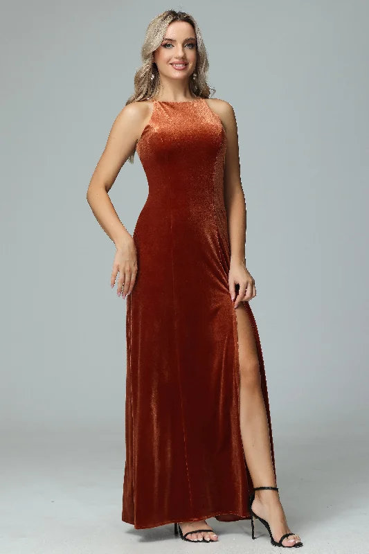 Simple Halter Sleeveless Velvet Wedding Party Dresses Lace Sexy Club