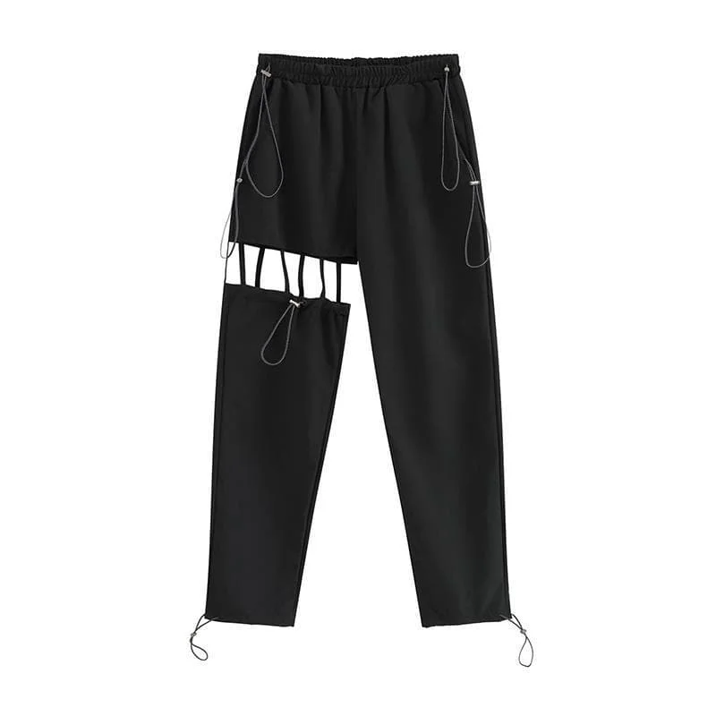 Hollow out drawstring solid medium rise cargo pant Elegant Palazzo Trousers