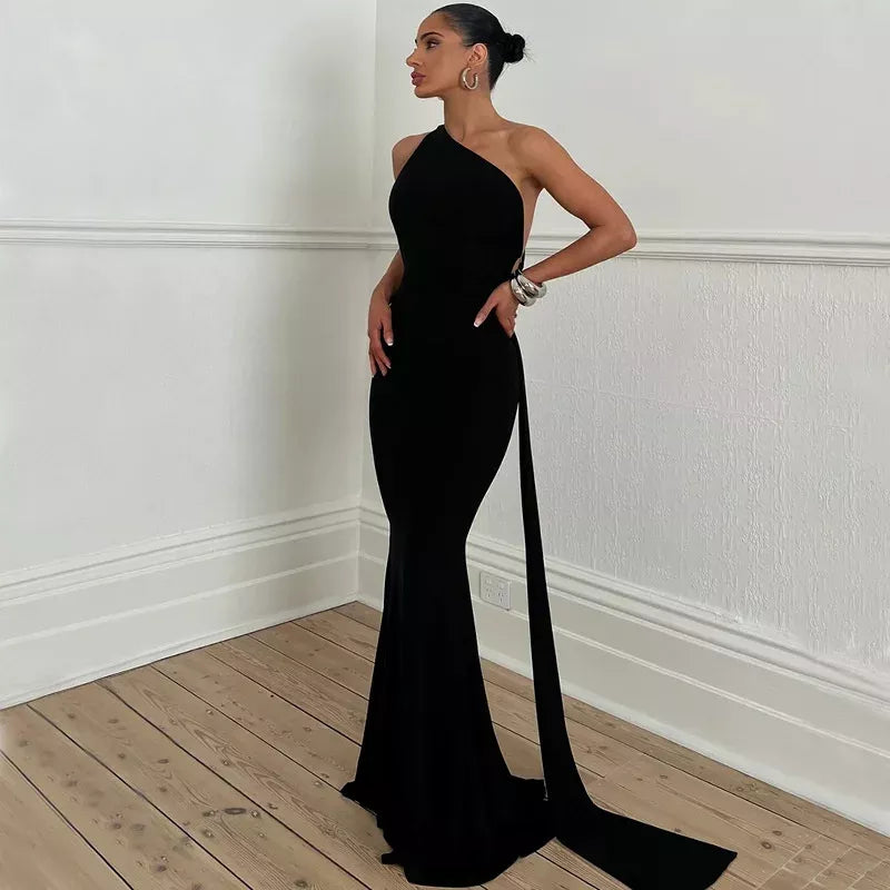 Townlike Inclined Shoulder Elegant Maxi Long Dress Tunics Gym athletic