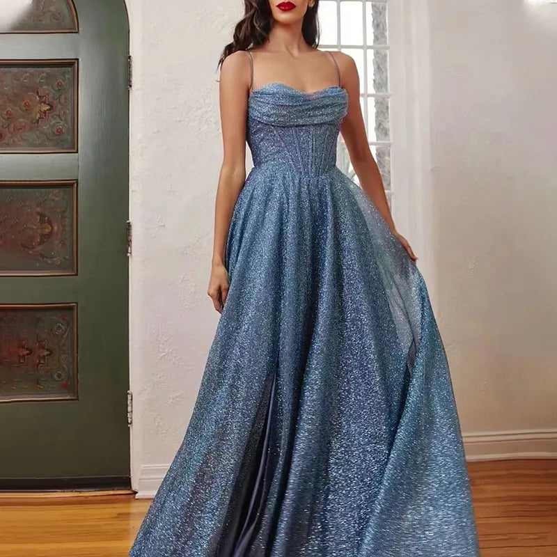 Women Sexy Solid Color Side Slit Strap Party Dress Chiffon Maxi Beach