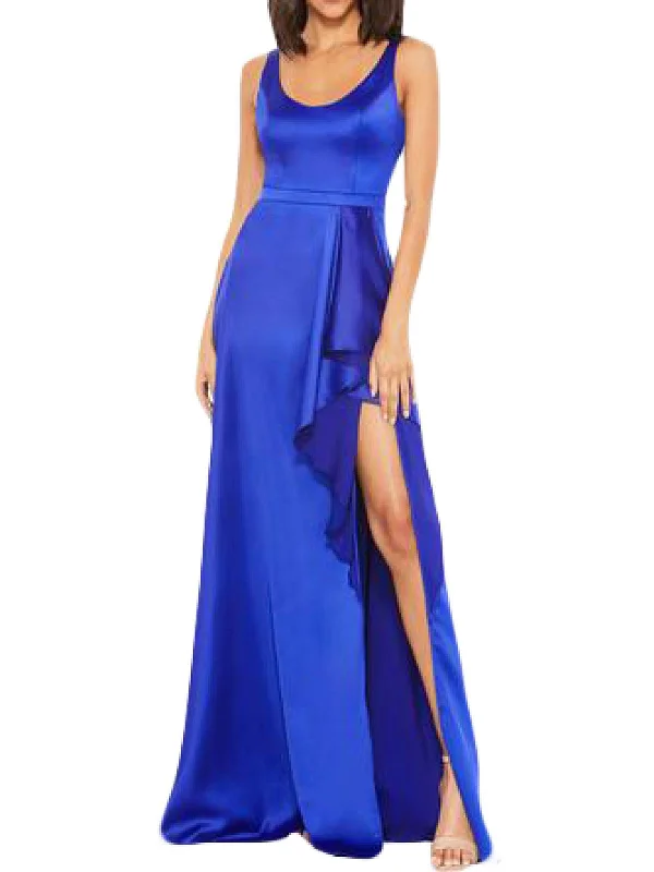 Womens Satin Ruffle Evening Dress Tunics Sophisticated sleek
