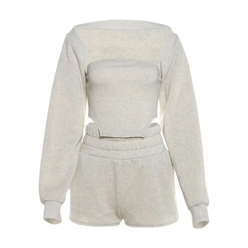 Long sleeve shrug short pant set Casual Skinny Fit Pants