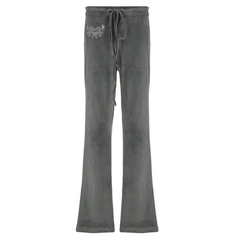 Velvet beaded self tie low rise pant Soft Stretch Leggings