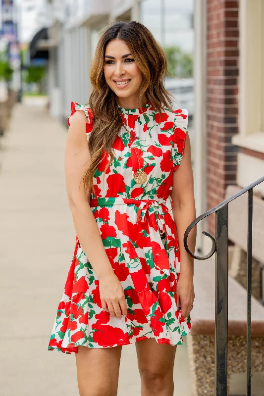 Roses Tie Waist Dress Tunics Corduroy durable