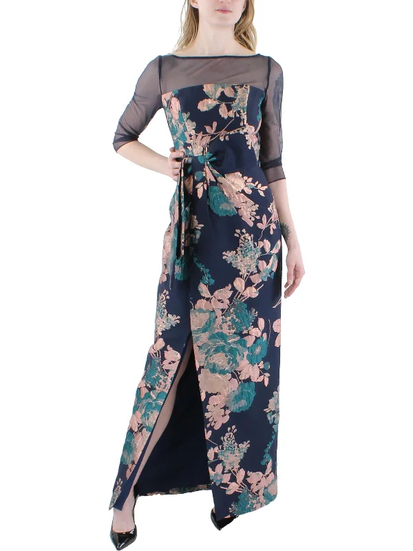 Womens Floral Metallic Evening Dress Tunics Fashionable trendy