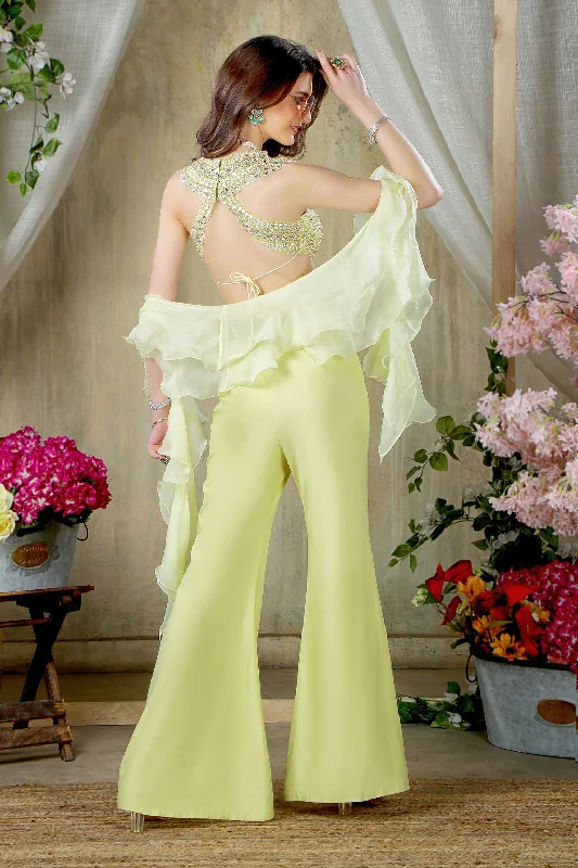 Trendy Embroidered top with Wide pants Trendy Work Pants
