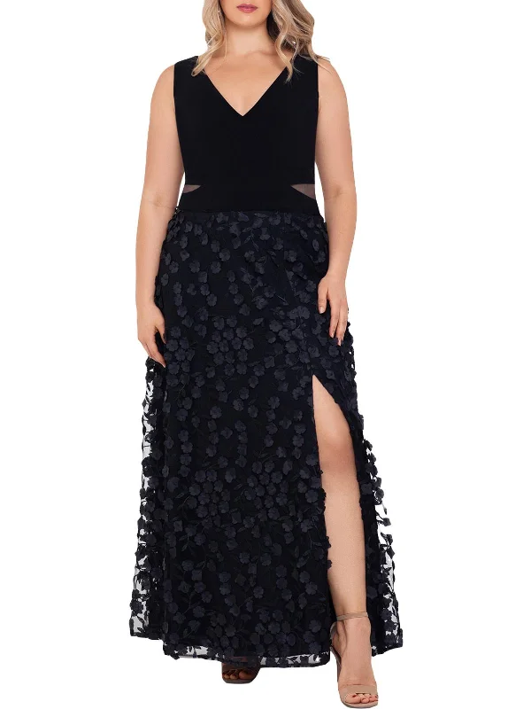 Plus Womens Floral V-Neck Evening Dress Bodycon Club Sequined