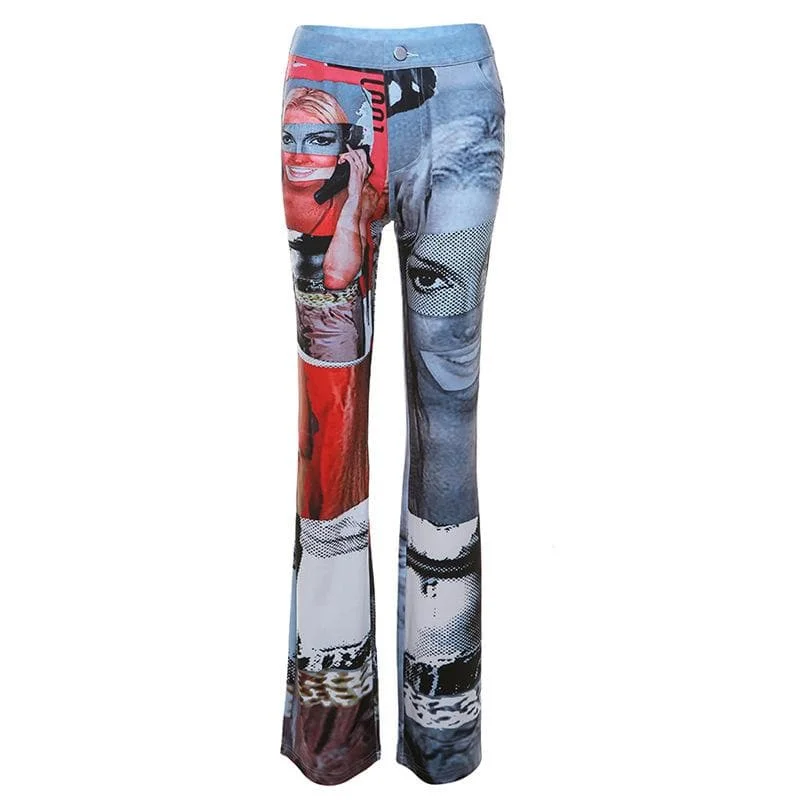 Abstract contrast low rise pocket straight leg pant Chic Slim Fit Pants