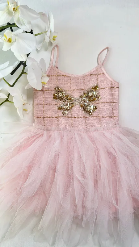 PINK TWEED TULLE BOW DRESS Tunics Stylish elegant