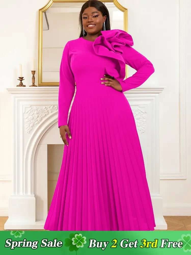 AOMEIDRESS Women Vintage Pleated Maxi Christmas Party Dress Tunics Solid Classic