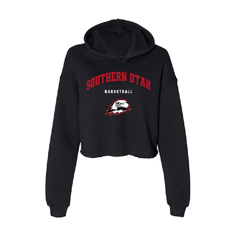 Southern Utah - NCAA Women's Basketball : Kortney Doman - Women's Crop Fleece Hoodie Hoodie with Hem Patch Decorative Personalized Southern Utah - NCAA Women's Basketball : Kortney Doman - Women's Crop Fleece Hoodie Hoodie with Hem Patch Decorative Personalized