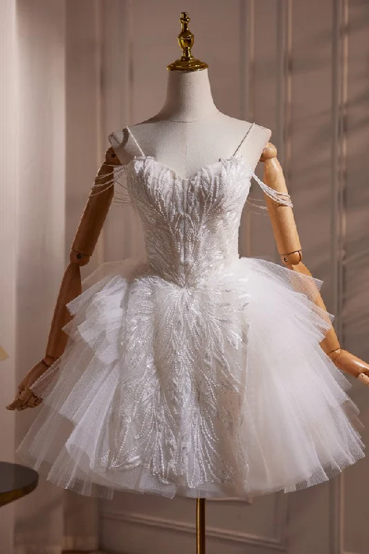 White Spaghetti Straps Short Homecoming Dress Birthday Party Dress A-Line Day Work