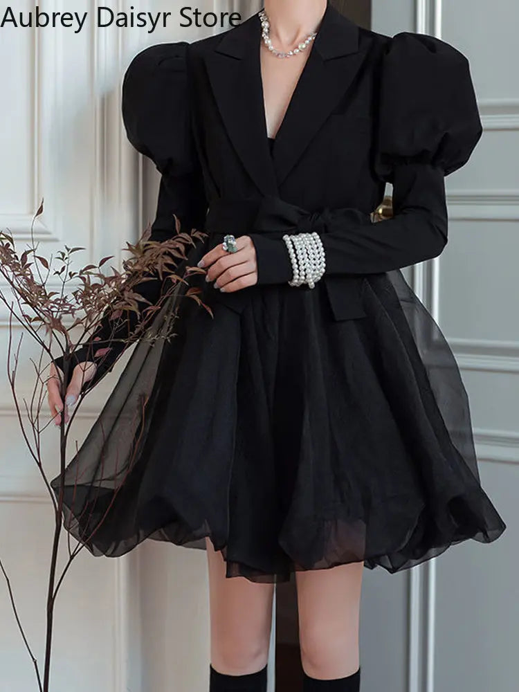 Yipinpay Black Mini Blazer Dress Women Elegant Vintage Chic Mesh Design Y2k Dress Winter Casual Sash Evening Party Dress One Piece Tunics New arrival Yipinpay Black Mini Blazer Dress Women Elegant Vintage Chic Mesh Design Y2k Dress Winter Casual Sash Evening Party Dress One Piece Tunics New arrival