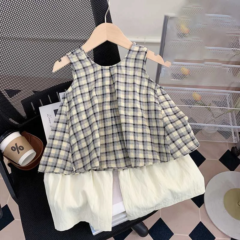 Cute Plaid Vest Wide-leg Pants  Two-piece Set Comfortable Jogger Trousers